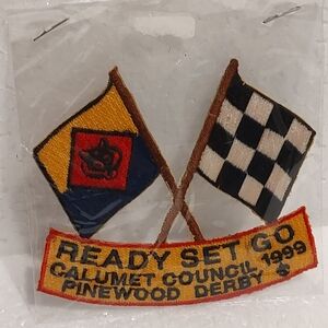 Vintage Pinewood Derby iron on patch a must-have for any Boy Scout embroidered